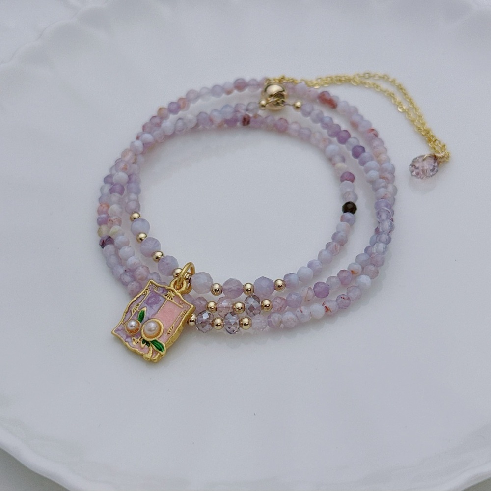 GB77 New Handmade Lavender Purple Amethyst Layers Bracelet Necklace 2in1 19+5” - Picture 4 of 6